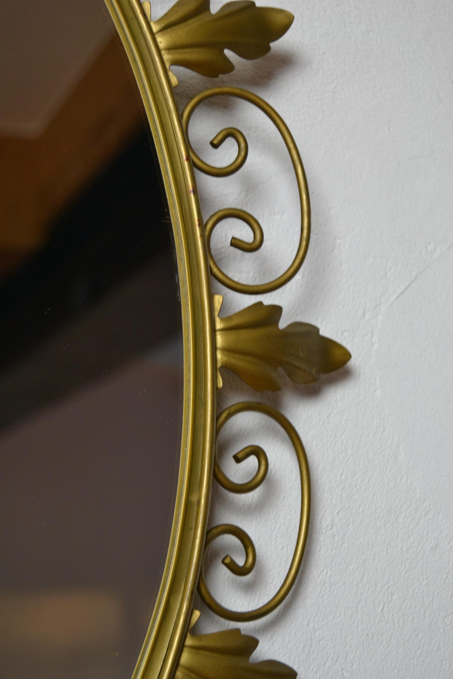 Mid-Century Modern Oval Gold Metal Sunburst Mirror by Deknudt Belgium, 1960s