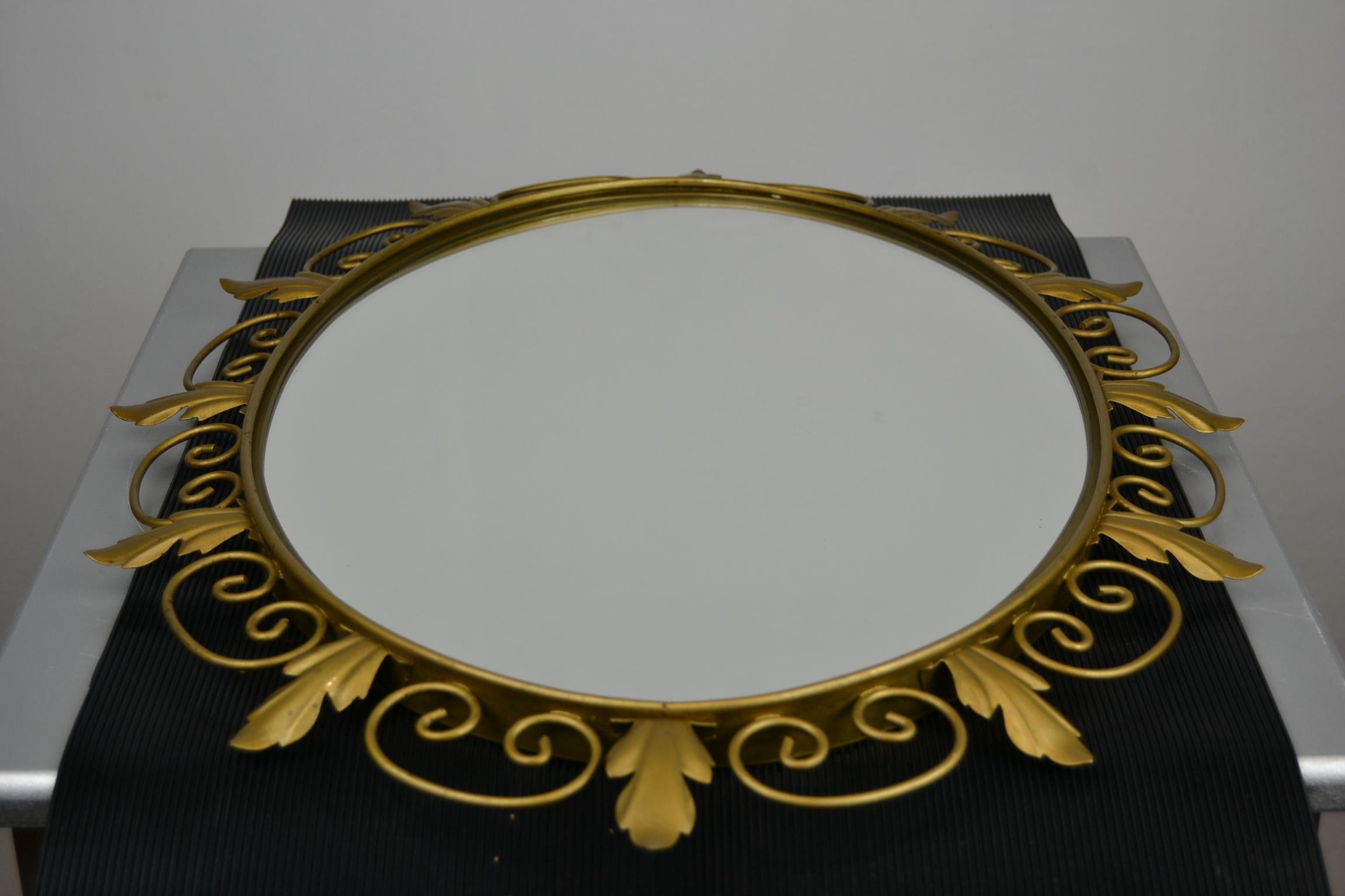 20th Century Oval Gold Metal Sunburst Mirror by Deknudt Belgium, 1960s