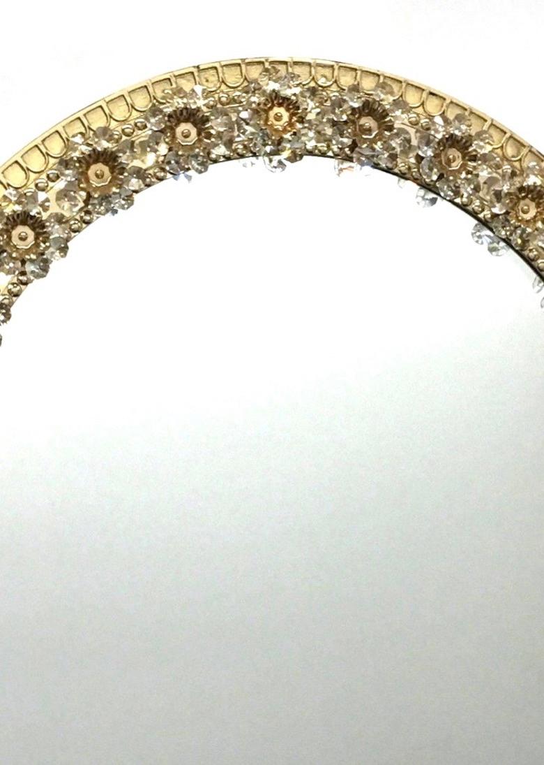 Oval Gold Plated Brass and Crystal Flowers Mirror by Palwa, circa 1960s In Good Condition In Nuernberg, DE