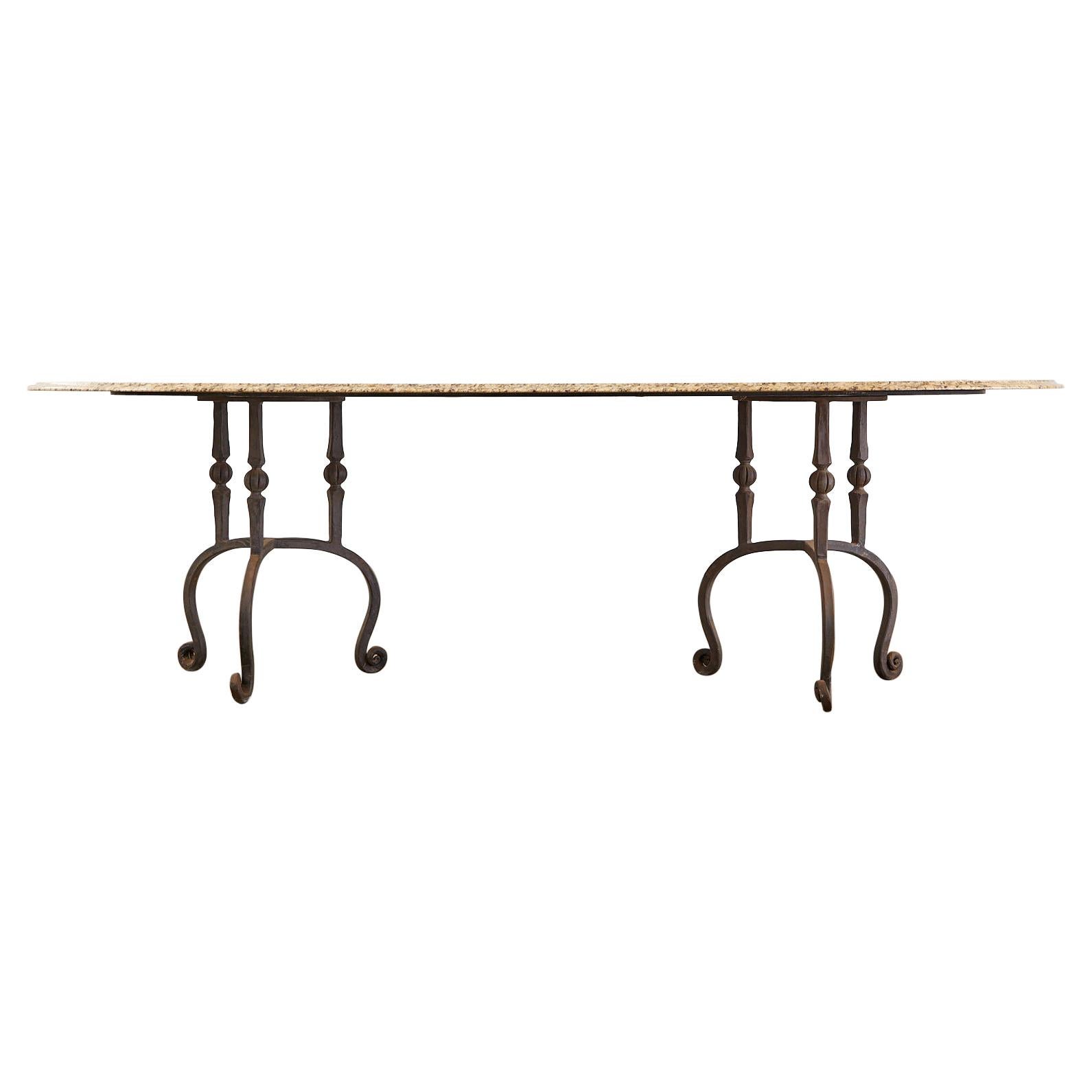 Oval Granite Wrought Iron Pedestal Dining Table at 1stDibs