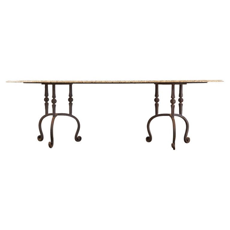 Oval Granite Wrought Iron Pedestal Dining Table at 1stDibs