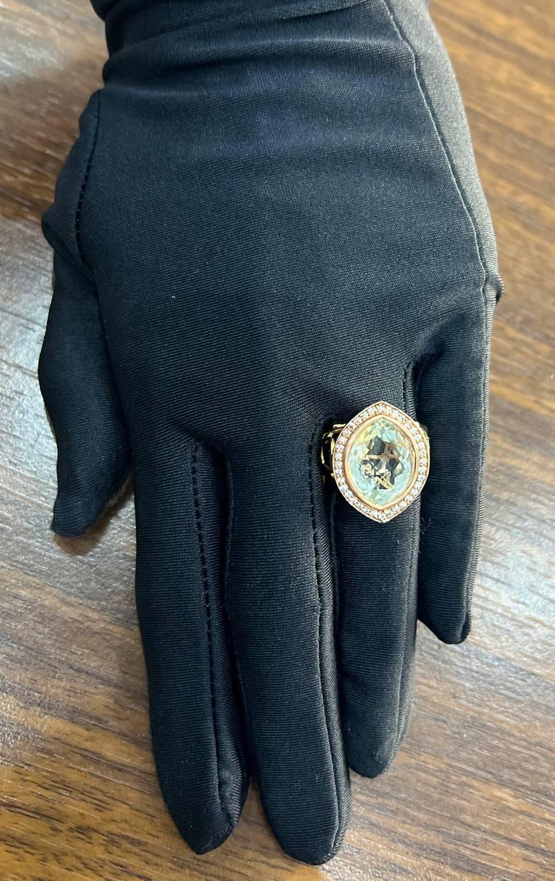 Oval Green Amethyst Prasiolite Halo White Diamonds Halo Gold Statement Ring For Sale 8