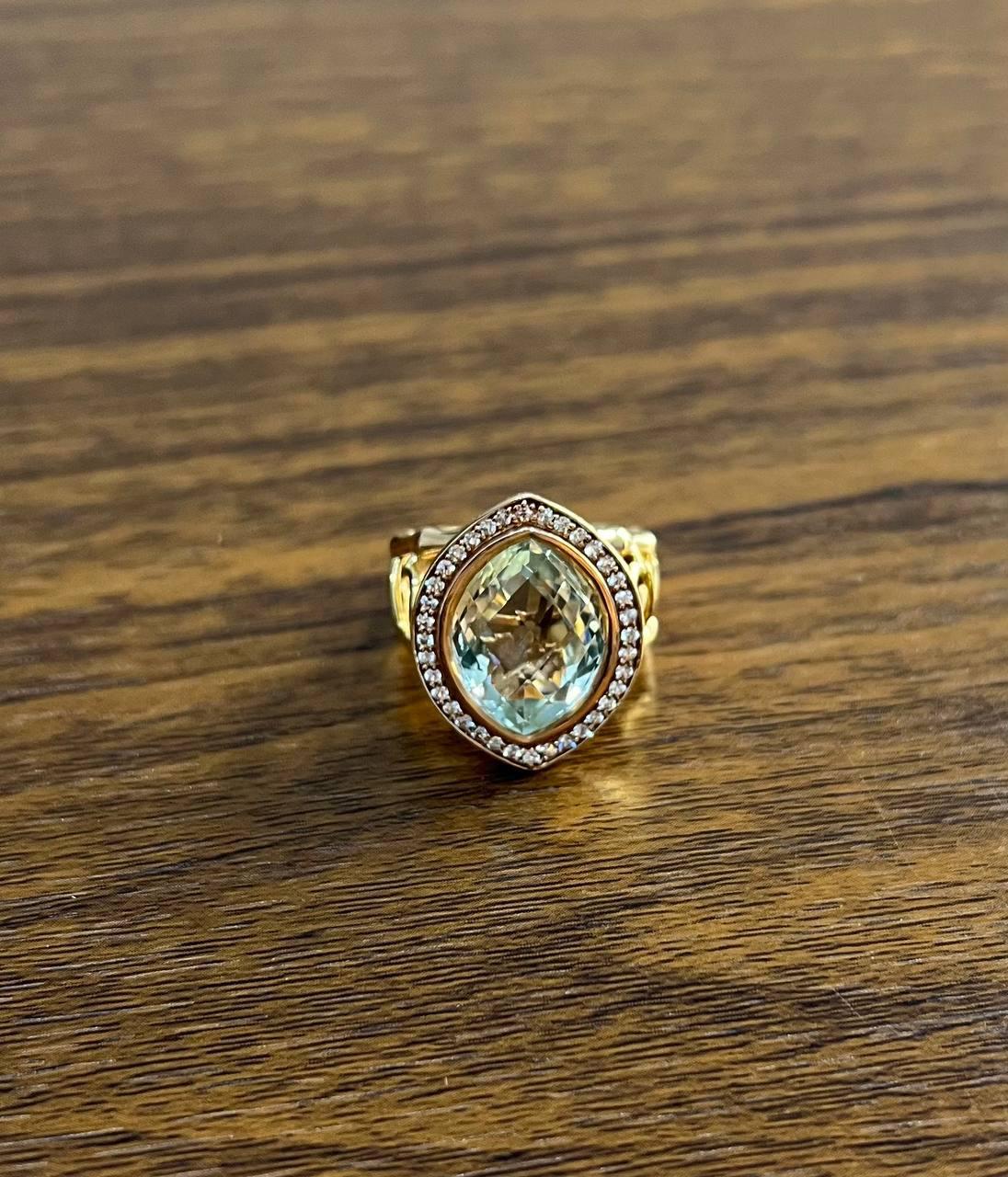 Oval Green Amethyst Prasiolite Halo White Diamonds Halo Gold Statement Ring In New Condition For Sale In Oakton, VA