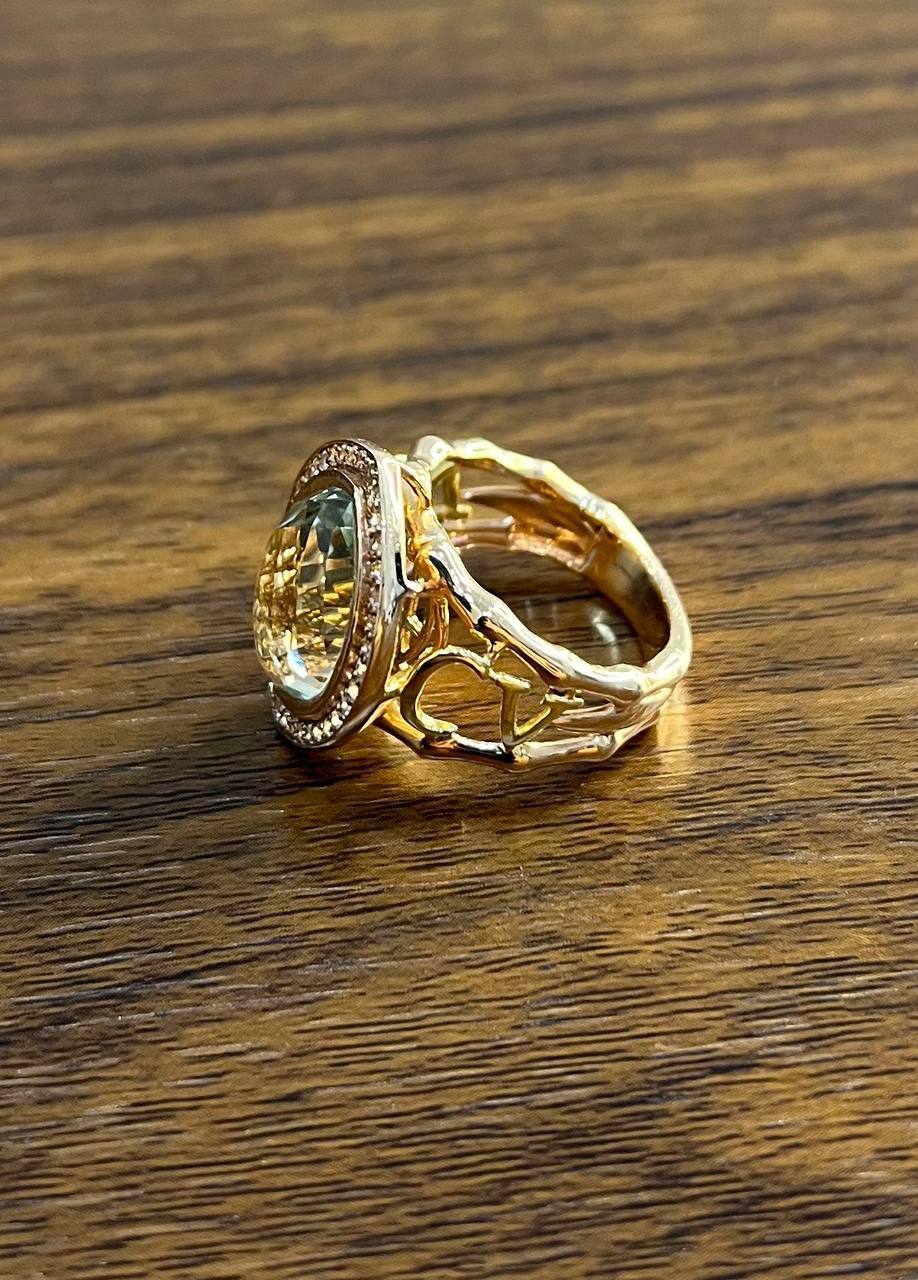Women's Oval Green Amethyst Prasiolite Halo White Diamonds Halo Gold Statement Ring For Sale