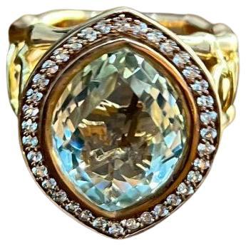 Oval Green Amethyst Prasiolite Halo White Diamonds Halo Gold Statement Ring