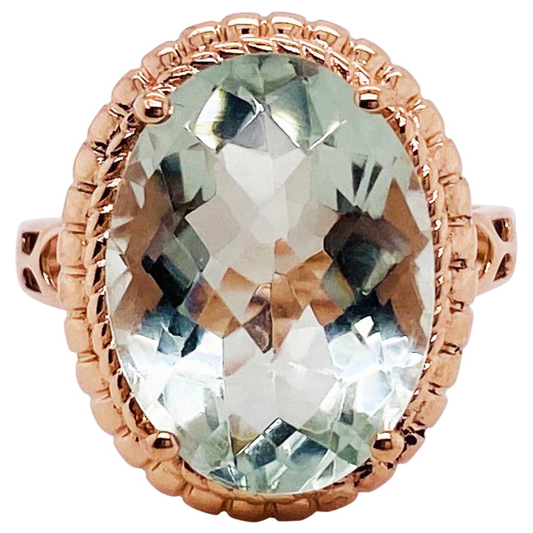 Oval Green Amethyst Rose Gold Ring, 14 Karat Gold 8.50 Carat Amethyst Gemstone