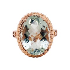 Oval Green Amethyst Rose Gold Ring, 14 Karat Gold 8.50 Carat Amethyst Gemstone