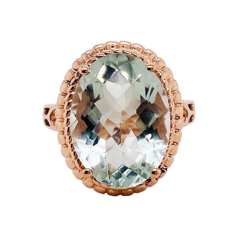 Customizable Oval Green Amethyst Rose Gold Ring, 14 Karat Gold 8.50 Carat  Amethyst Gemstone For Sale at 1stDibs
