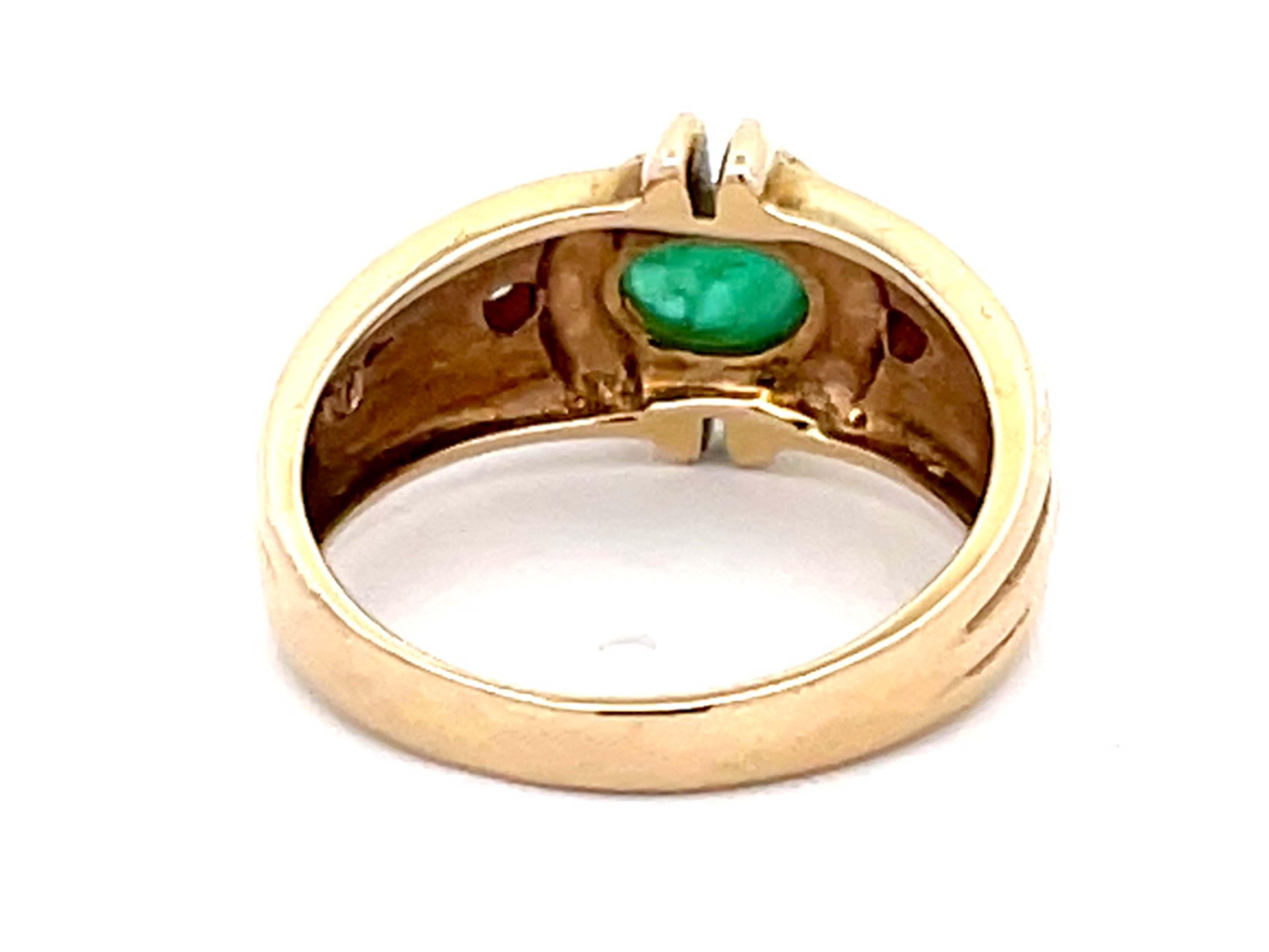Women's Oval Green Cabochon Emerald and Diamond Ring in 14k Yellow Gold For Sale