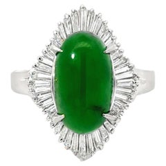 Cabochon ovale vert  Jade Baguette Diamant Bague Ballerina Platine