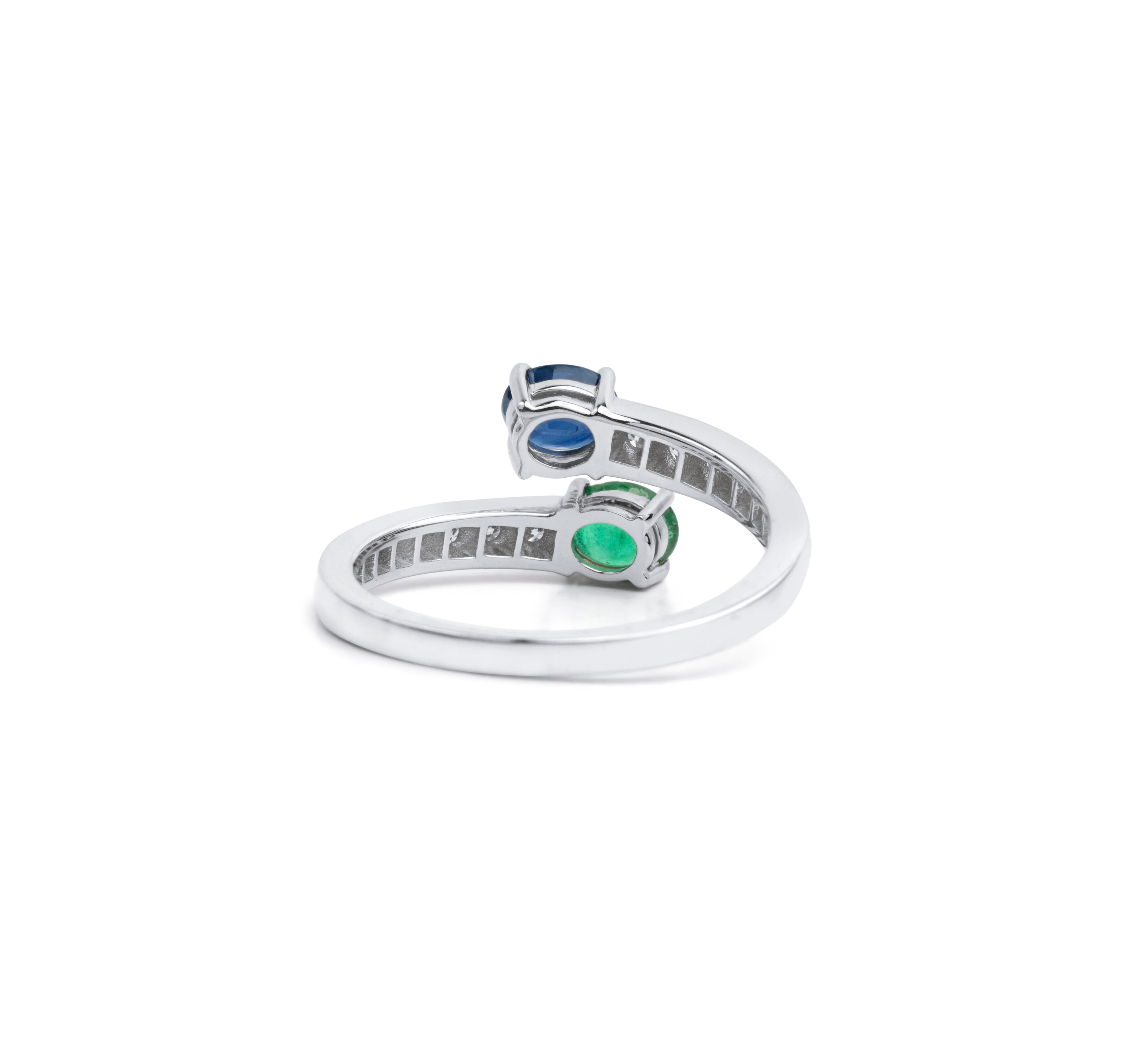 Oval Green Emerald Blue Sapphire Diamond Adjustable Cocktail Engagement Ring In New Condition For Sale In Jaipur, RJ
