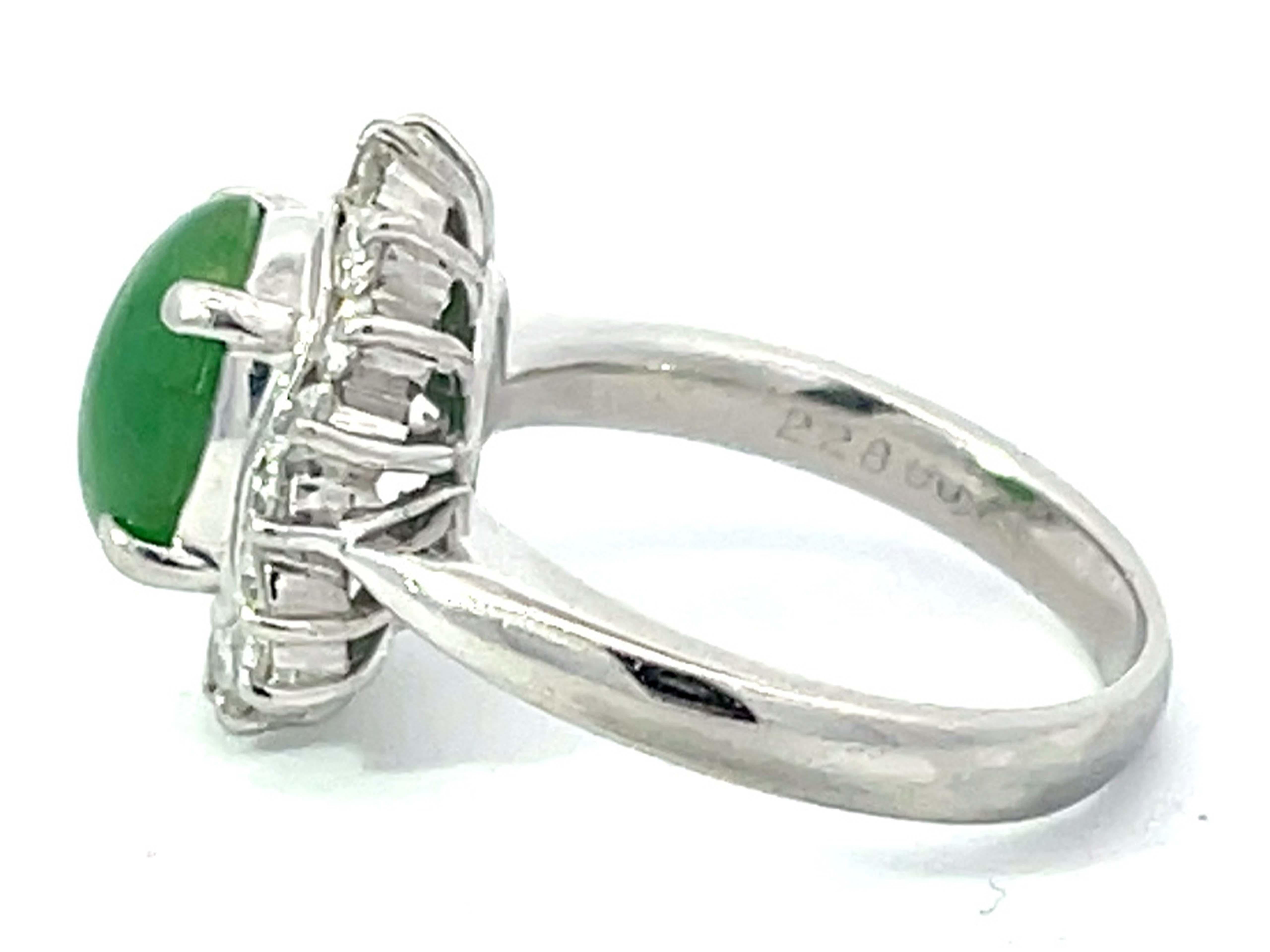 Oval Green Jadeite Jade Diamond Halo Ring in Platinum For Sale 1