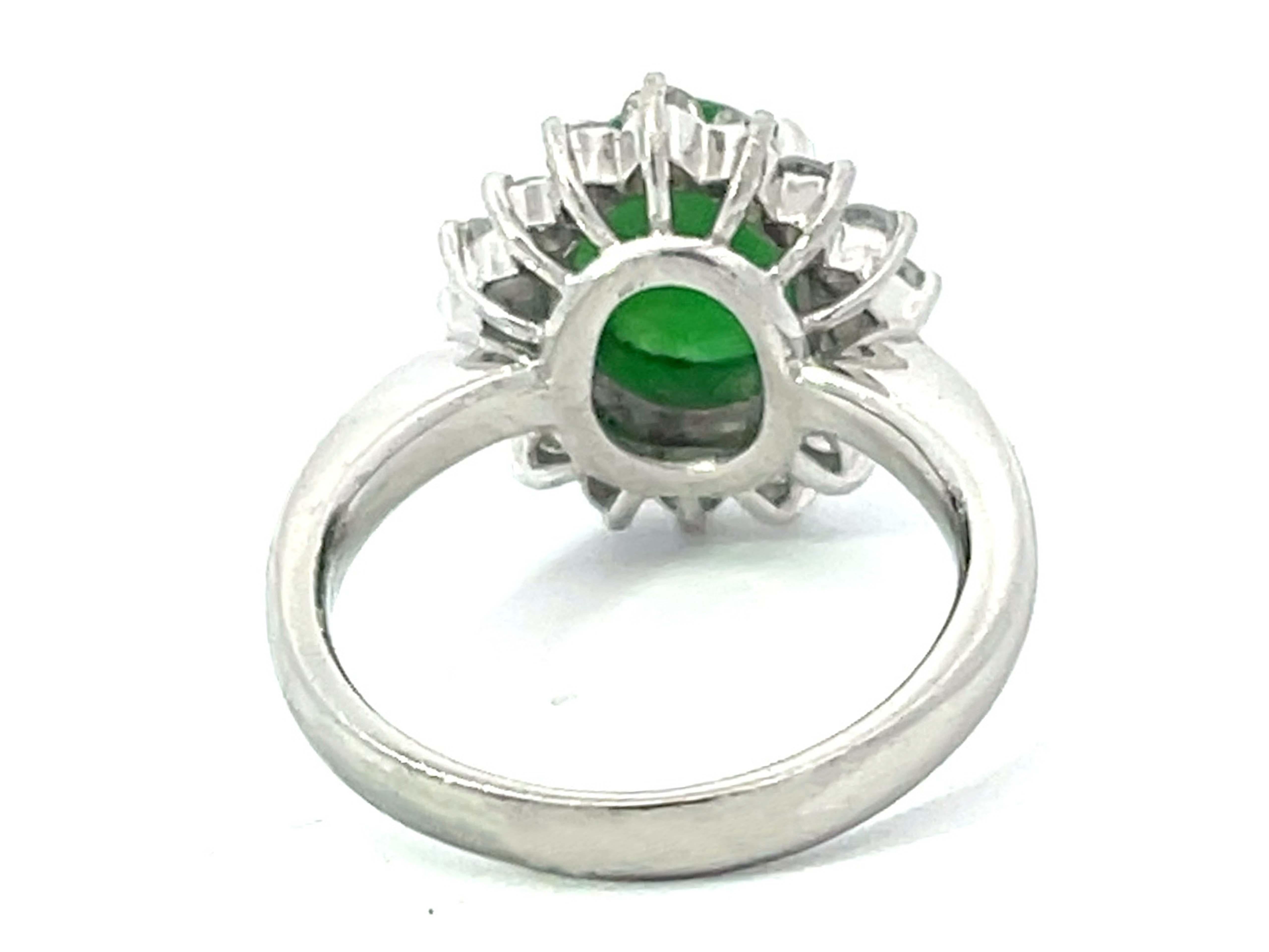 Oval Green Jadeite Jade Diamond Halo Ring in Platinum For Sale 2