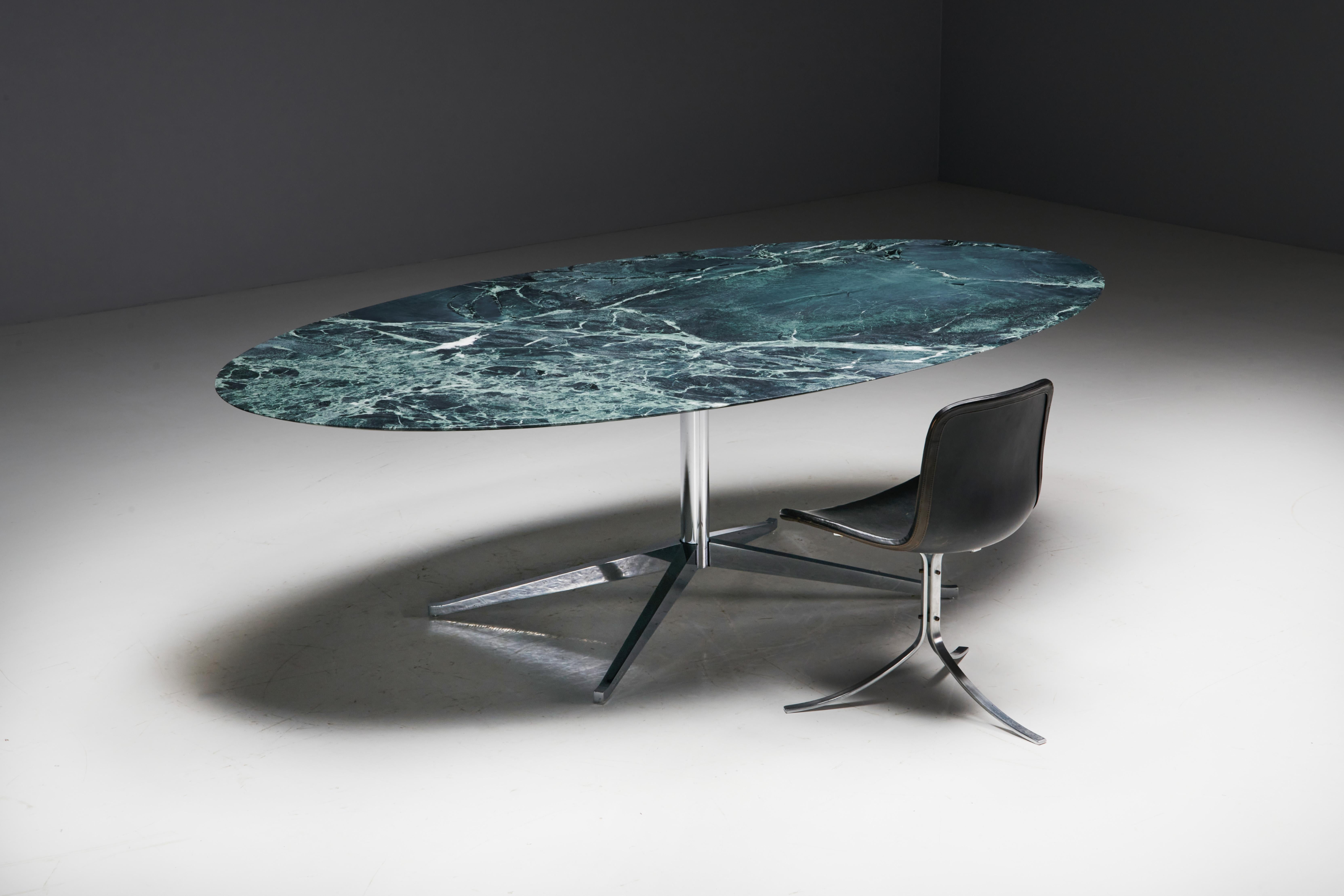 Oval Green Marble Dining Table by Florence Knoll, United States, 1960s 5