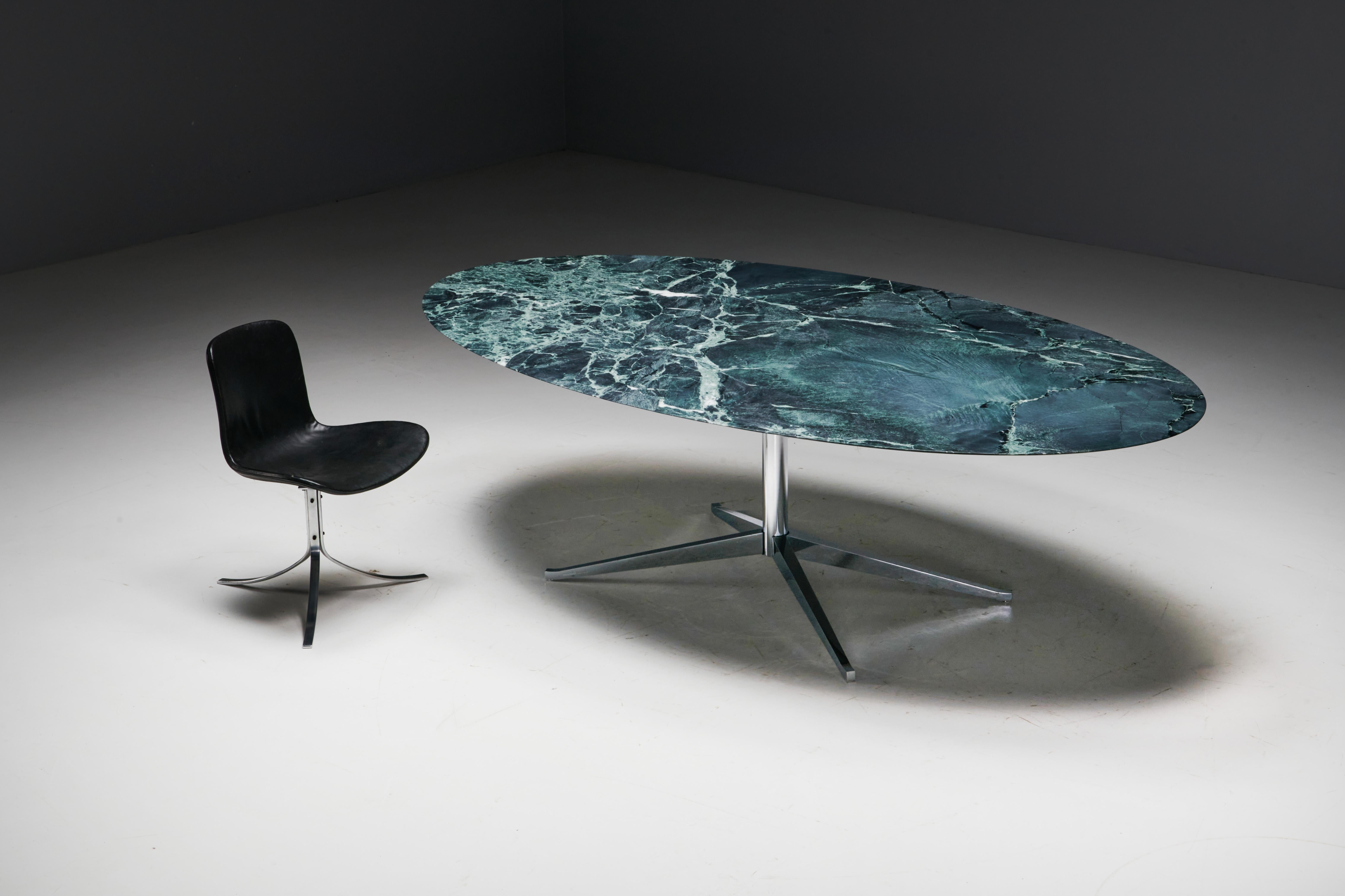 Oval Green Marble Dining Table by Florence Knoll, United States, 1960s 8