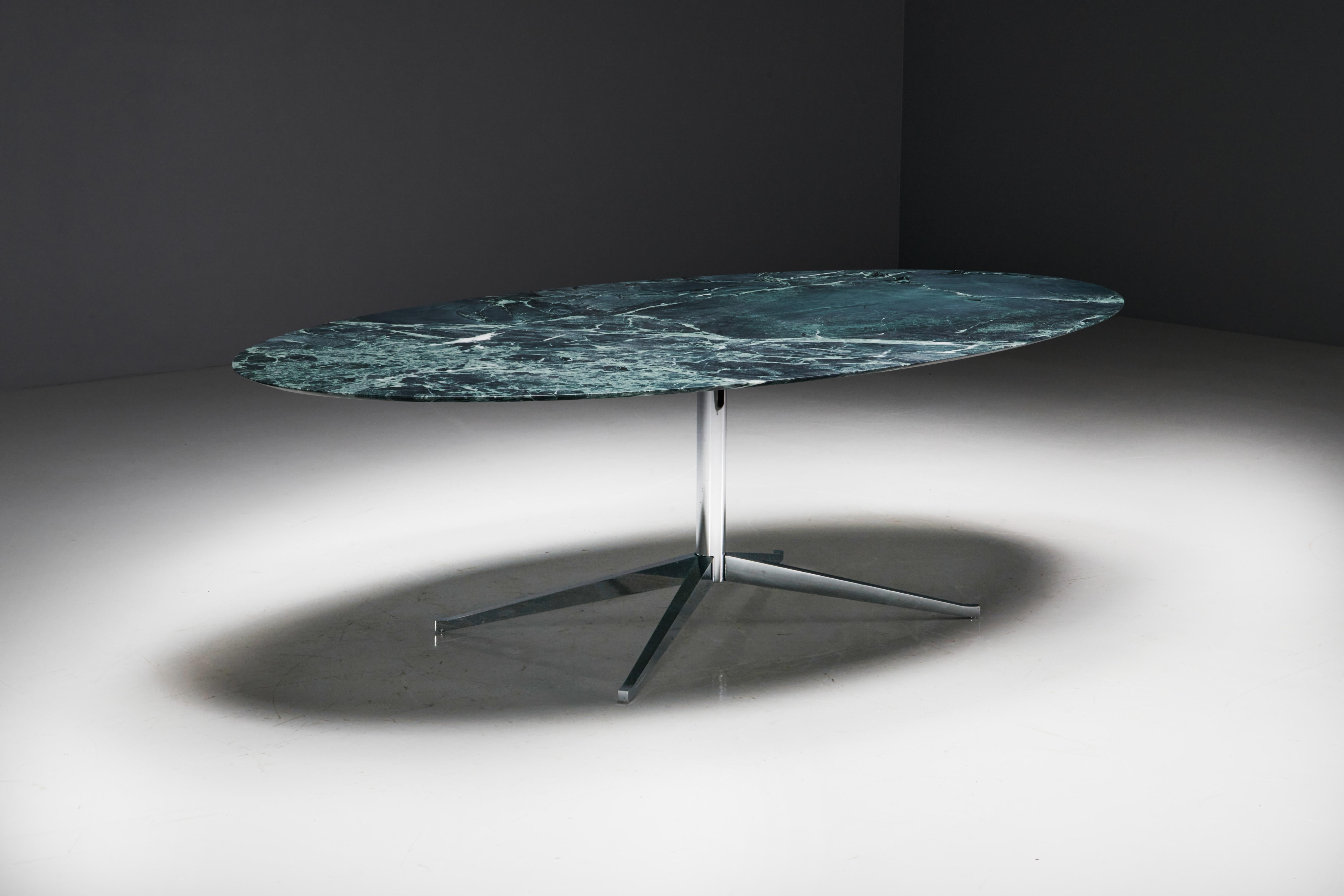 American Oval Green Marble Dining Table by Florence Knoll, United States, 1960s