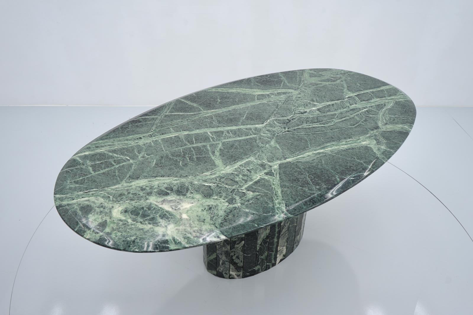 Hollywood Regency Oval Green Marble Dining Table Italy 1970s