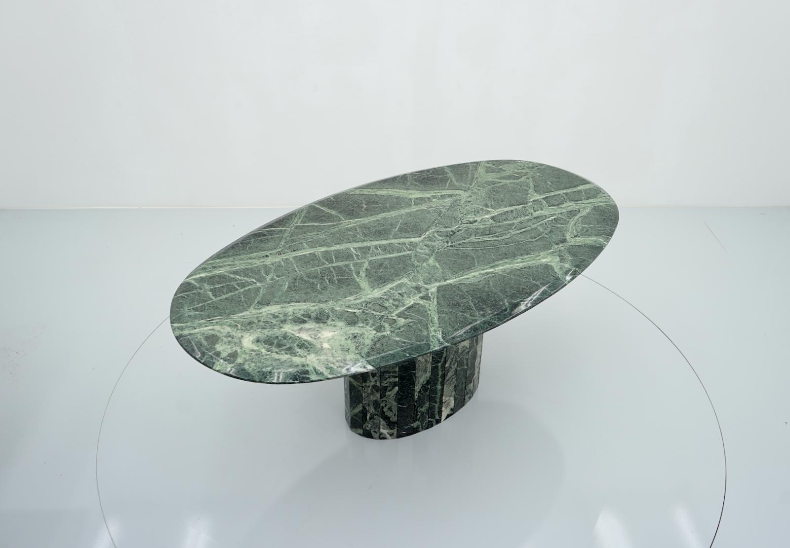 Italian Oval Green Marble Dining Table Italy 1970s