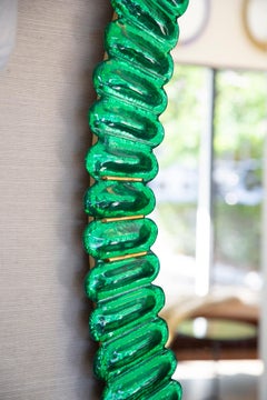 Oval Kelly Green Murano Glass Mirror, in Stock