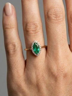 Oval Green Shiny Emerald 14K (18K Custom) Diamond Ring