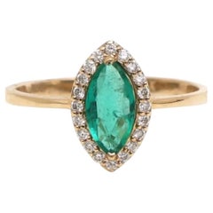 Oval Green Shiny Emerald 14K (18K Custom) Diamond Ring