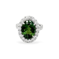 Oval Green Tourmaline and Diamond Ring 7.08 carats Platinum