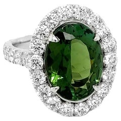 Oval Green Tourmaline and Diamond Ring 7.08 carats Platinum