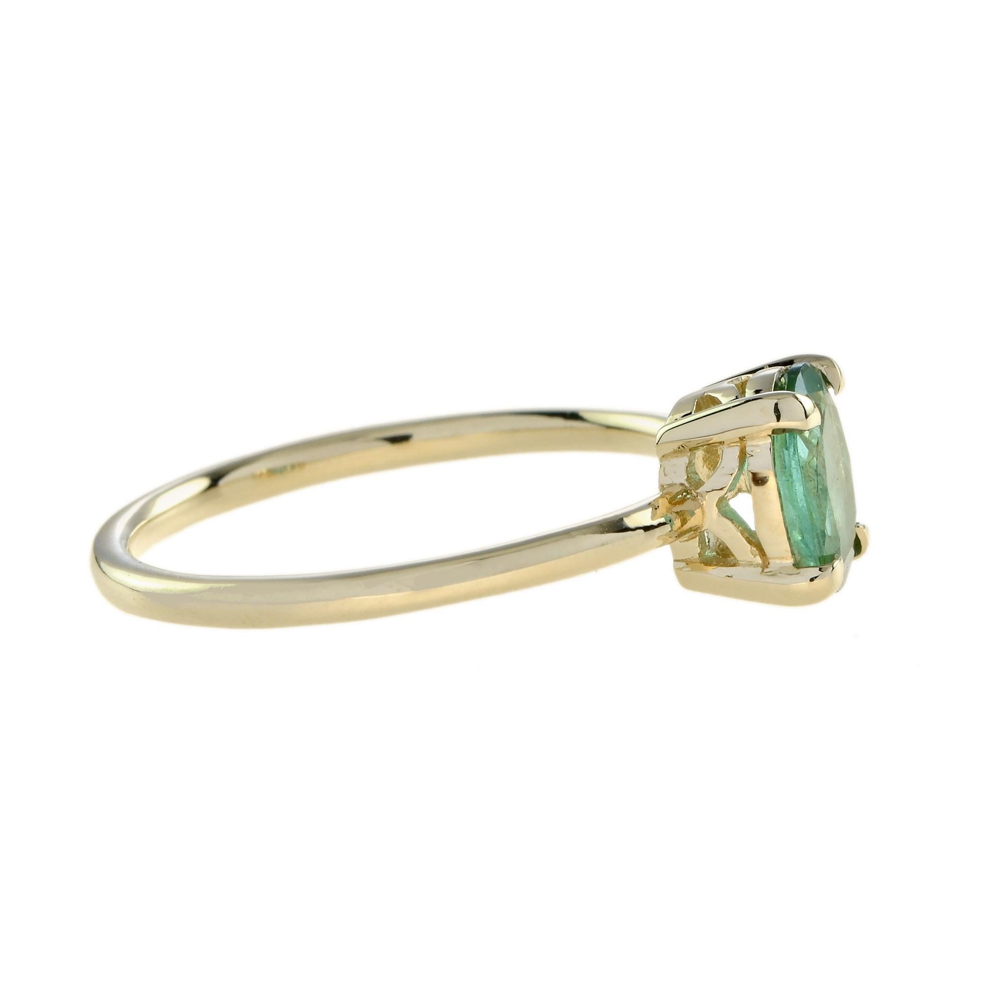 Oval Cut Oval Green Tourmaline Minimal Solitaire Ring in 9K Yellow Gold