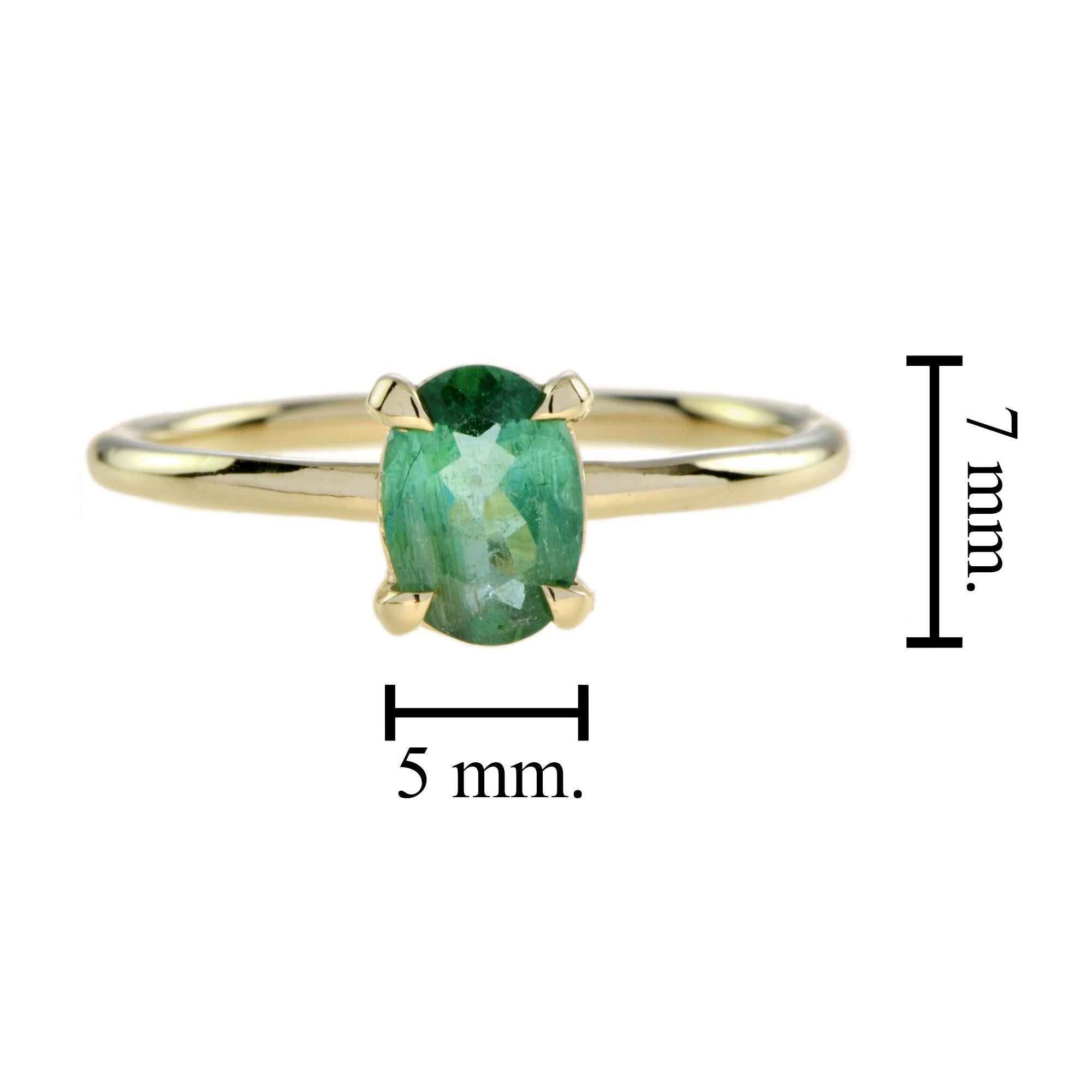 Oval Green Tourmaline Minimal Solitaire Ring in 9K Yellow Gold 1