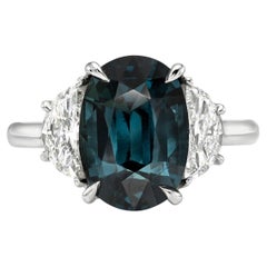 Oval Greenish Blue Sapphire and Diamond Platinum Engagement Ring – GIA Certified