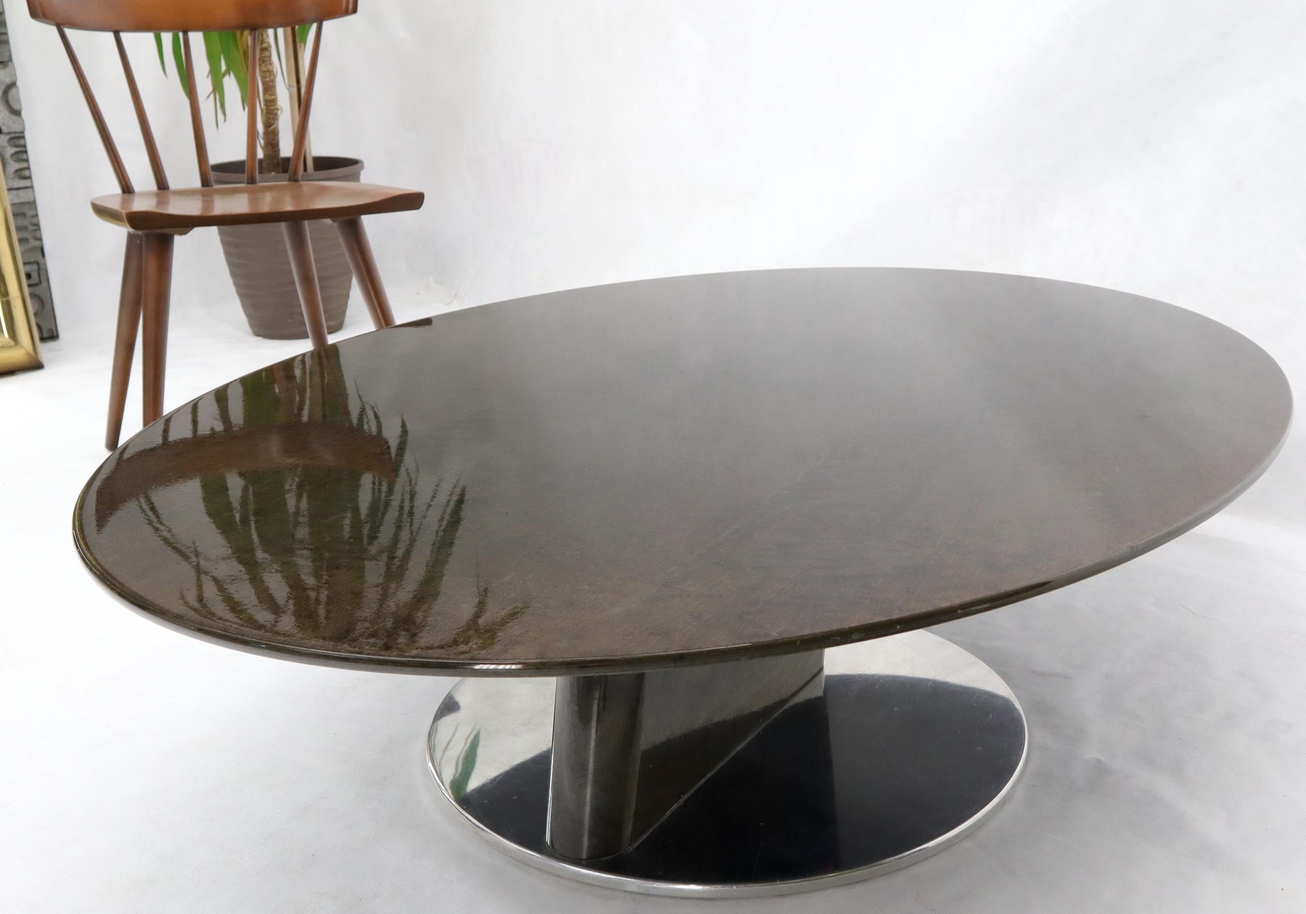 Oval Grey Bird's-Eye Maple Top Heavy Steel Base Coffee Table by Saporiti For Sale 1