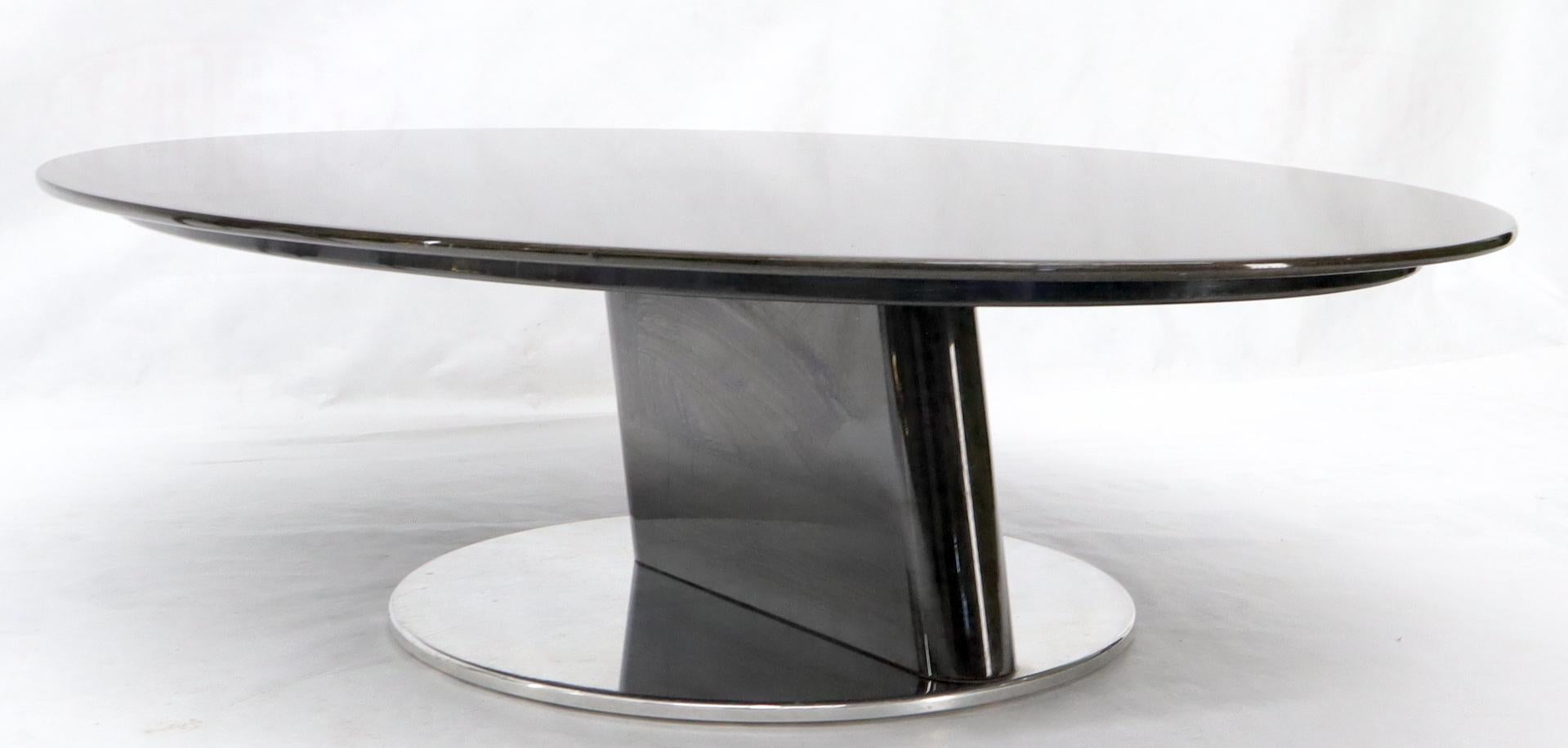 20th Century Oval Grey Bird's-Eye Maple Top Heavy Steel Base Coffee Table by Saporiti For Sale