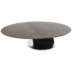 Oval Grey Bird's-Eye Maple Top Heavy Steel Base Coffee Table by Saporiti