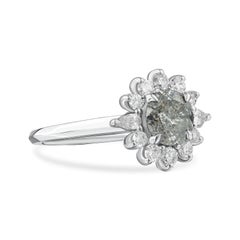 Oval Grey Diamond Floral Halo White Gold Engagement Ring, 1 Carat