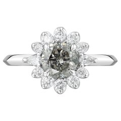 Oval Grey Diamond Floral Halo White Gold Engagement Ring, 1 Carat