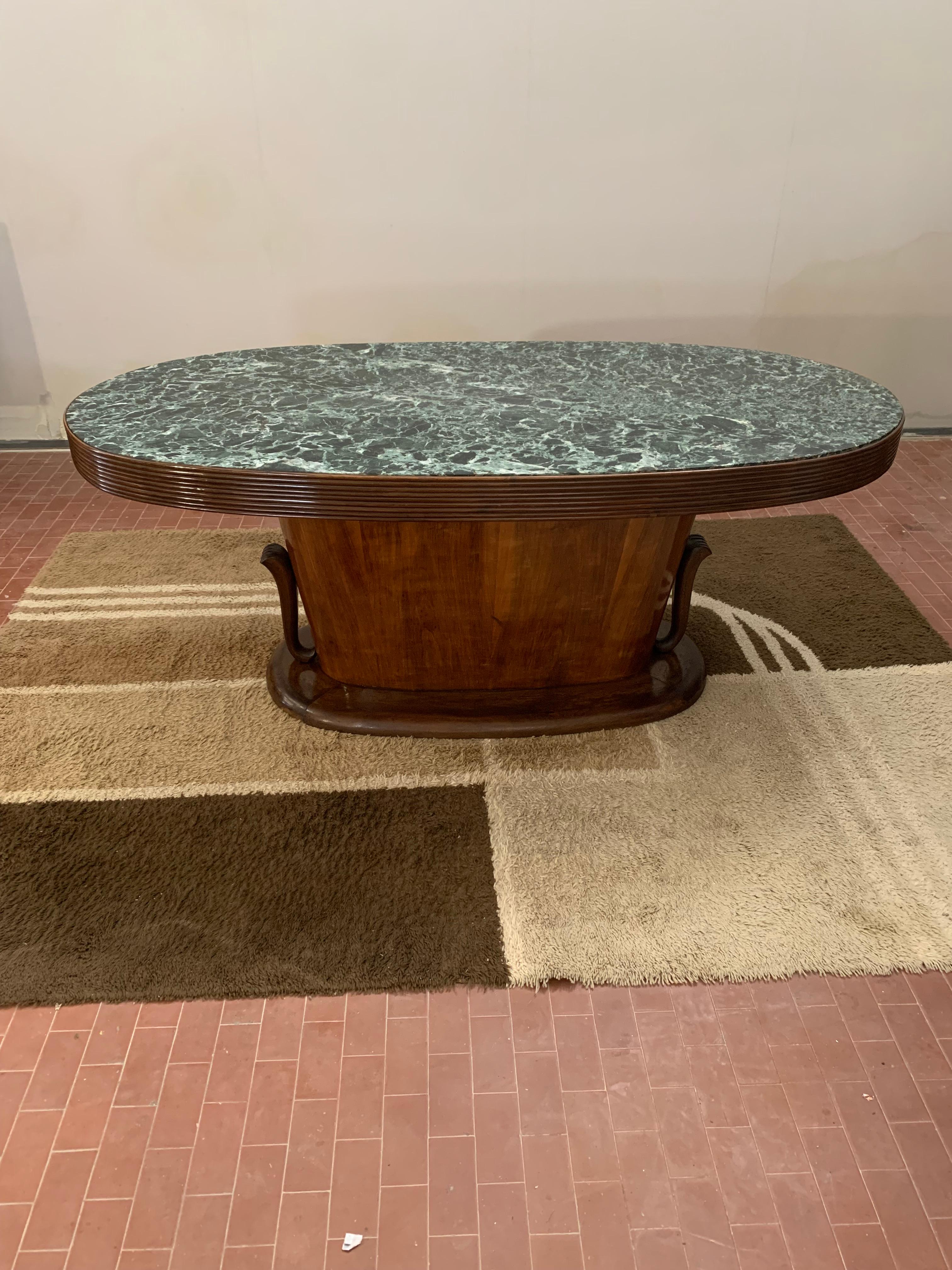 Oval Grissinato Edge Table with Green Alpi Marble Top from Premuda Lissone Milan In Good Condition For Sale In Montelabbate, PU