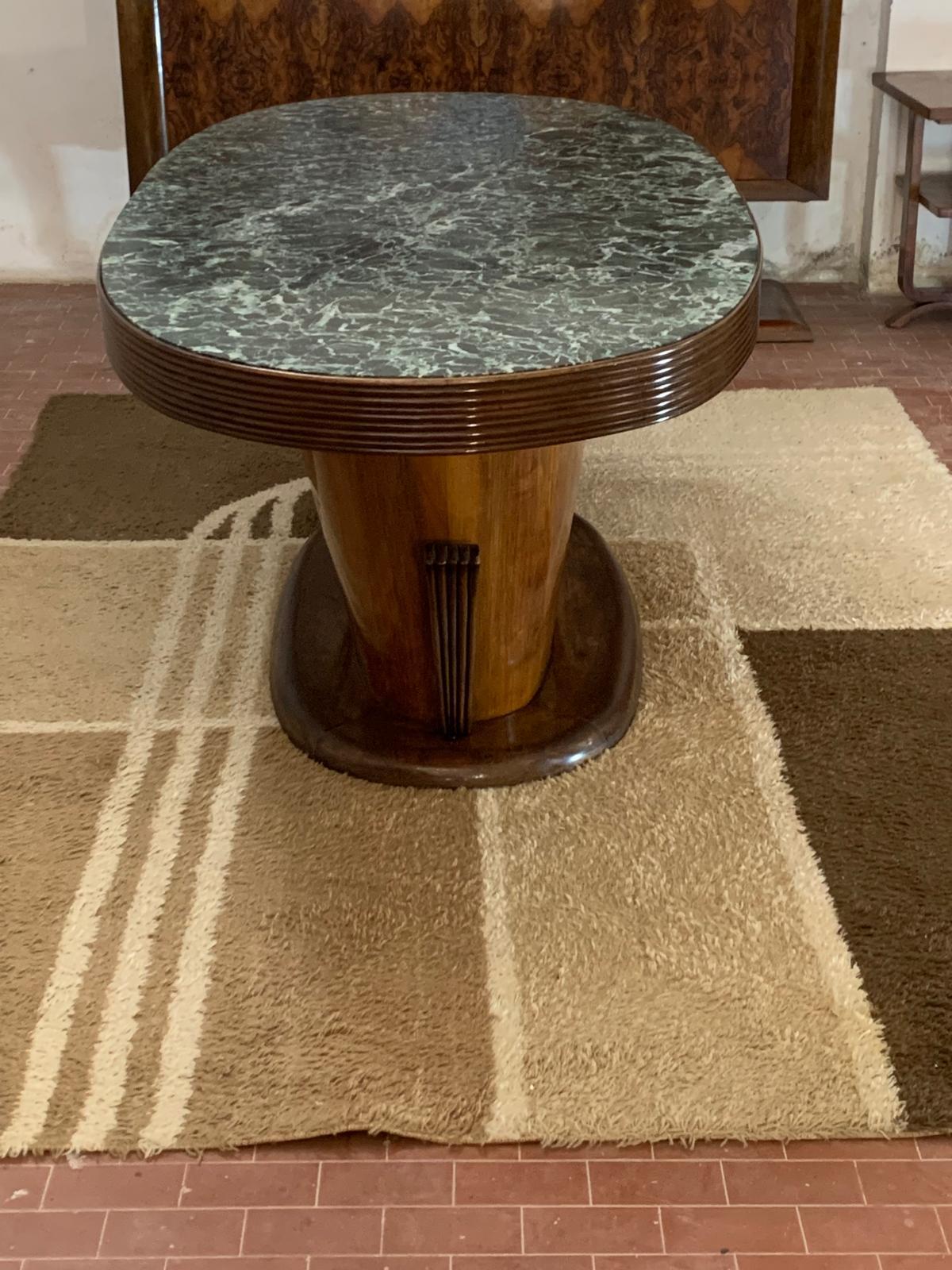 Mid-20th Century Oval Grissinato Edge Table with Green Alpi Marble Top from Premuda Lissone Milan For Sale