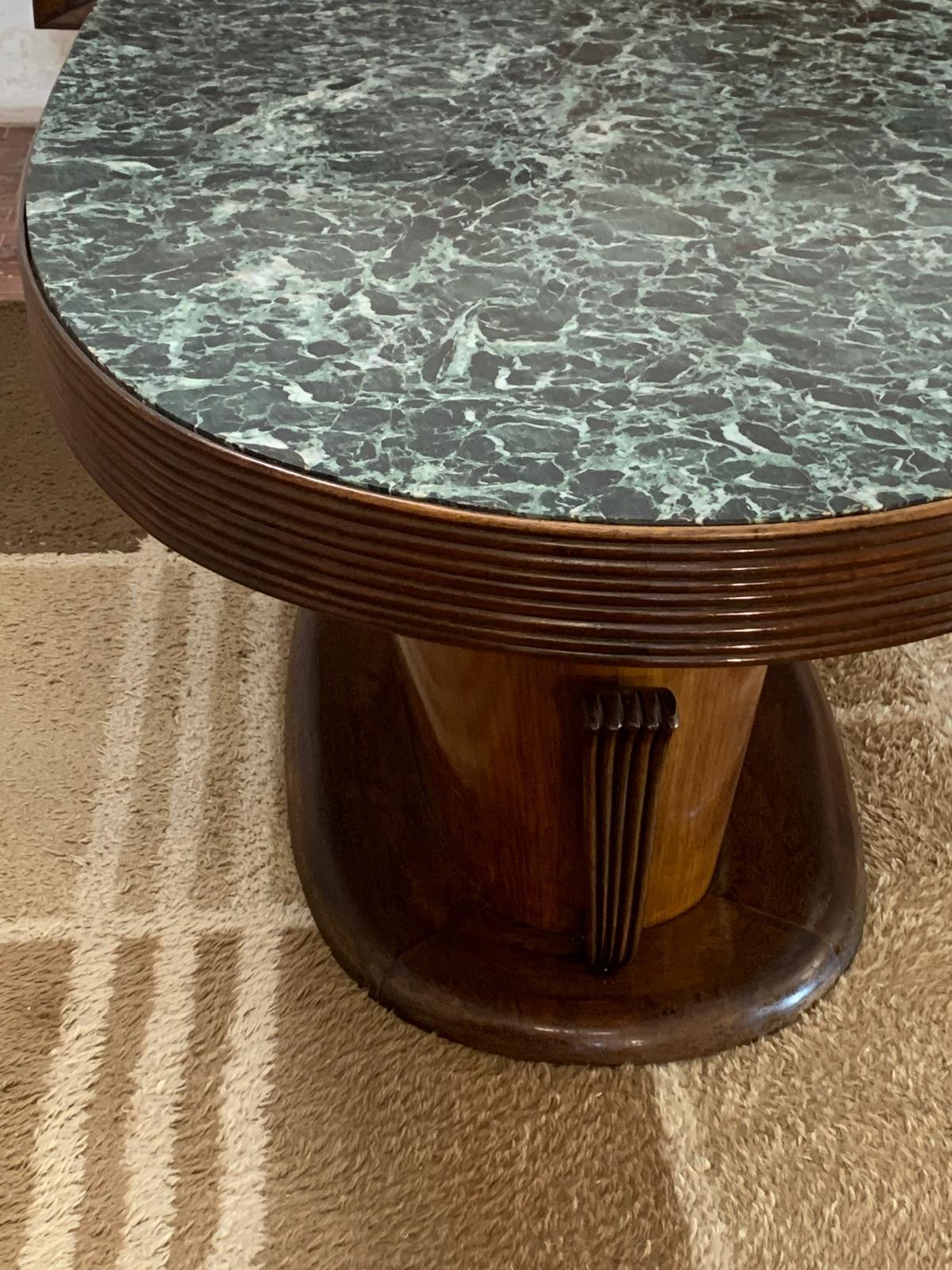 Oval Grissinato Edge Table with Green Alpi Marble Top from Premuda Lissone Milan For Sale 1