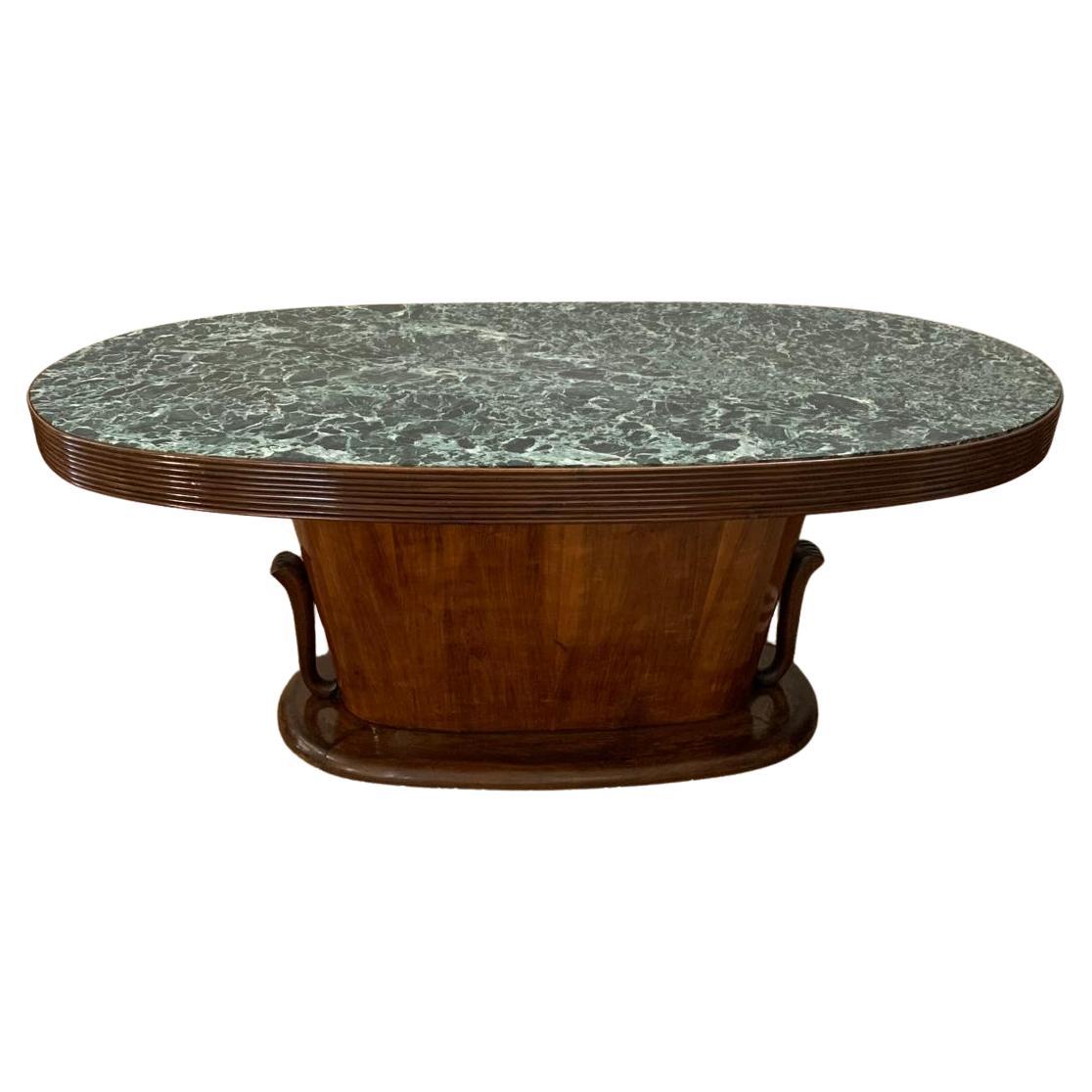 Oval Grissinato Edge Table with Green Alpi Marble Top from Premuda Lissone Milan