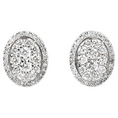 Oval Halo Cluster Natural Diamond Earrings in 14k Solid Gold (Certified)