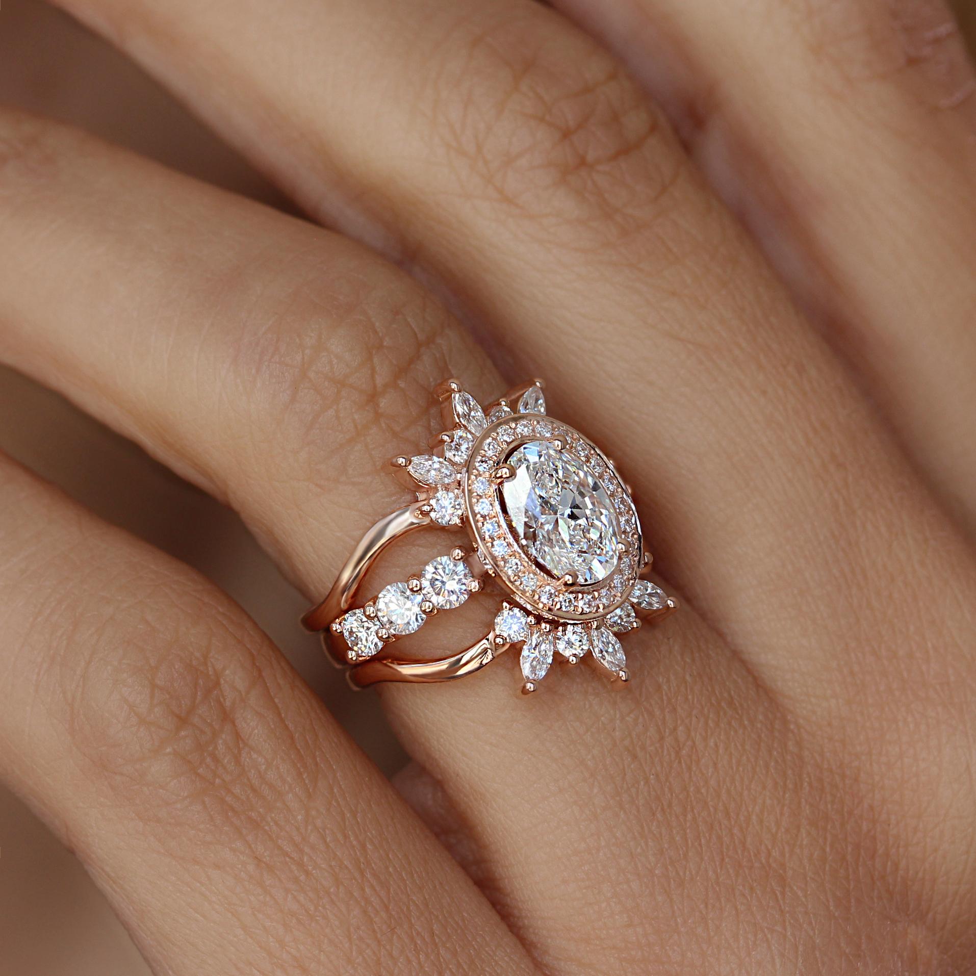 fashion crown oval cut moissanite halo engagement rings
