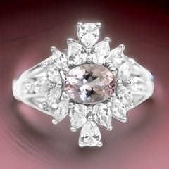 Oval Halo Morganit Verlobungsring Peachy Rosa Edelstein Geburtstag Geschenk für Sie