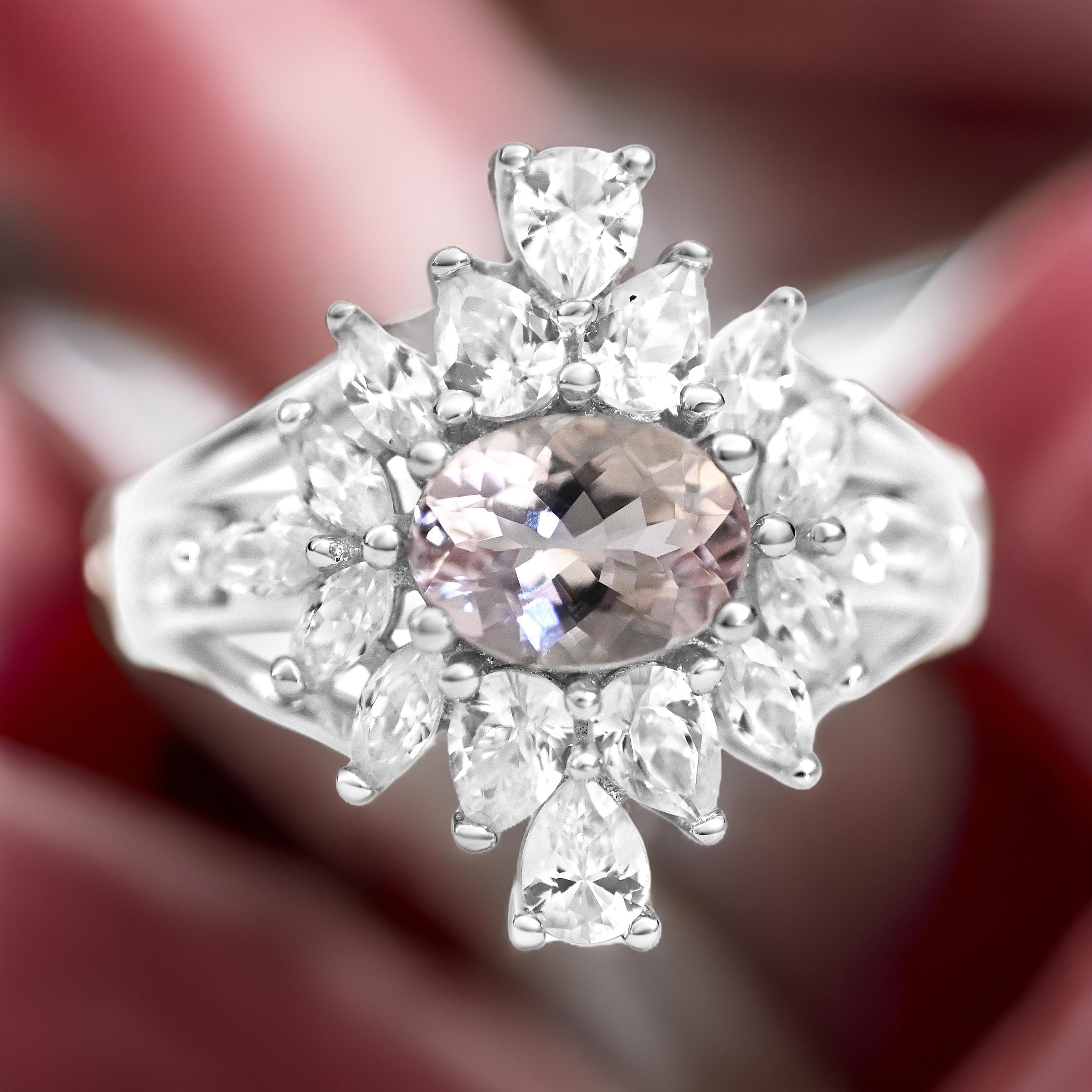 Art Deco Oval Halo Morganite Engagement Ring Peachy Pink Gemstone Birthday Gift For Her For Sale