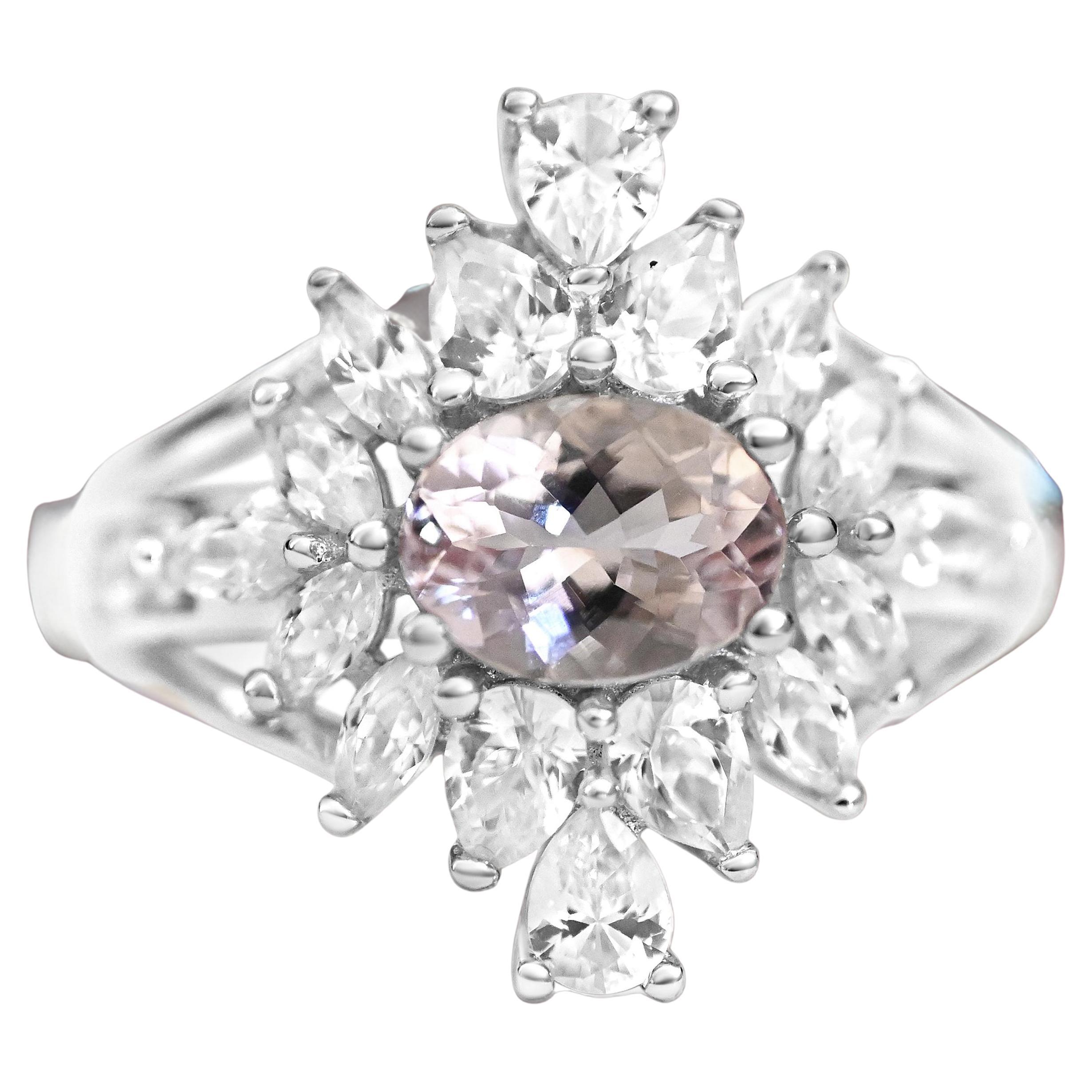 Oval Halo Morganite Engagement Ring Peachy Pink Gemstone Birthday Gift For Her For Sale
