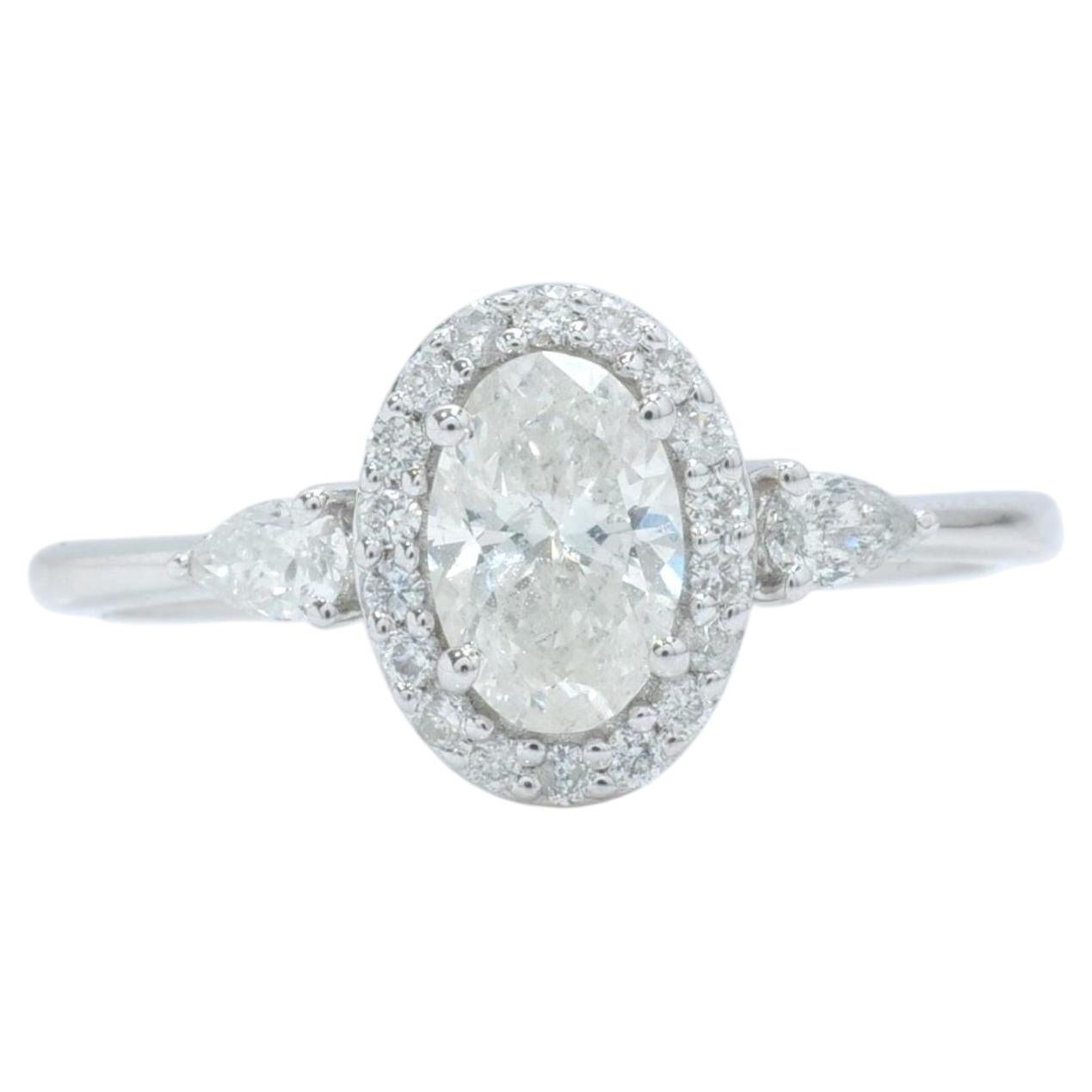 Oval Halo Natural Diamond Solitaire Promise Ring in 14K Solid Gold (Certified)