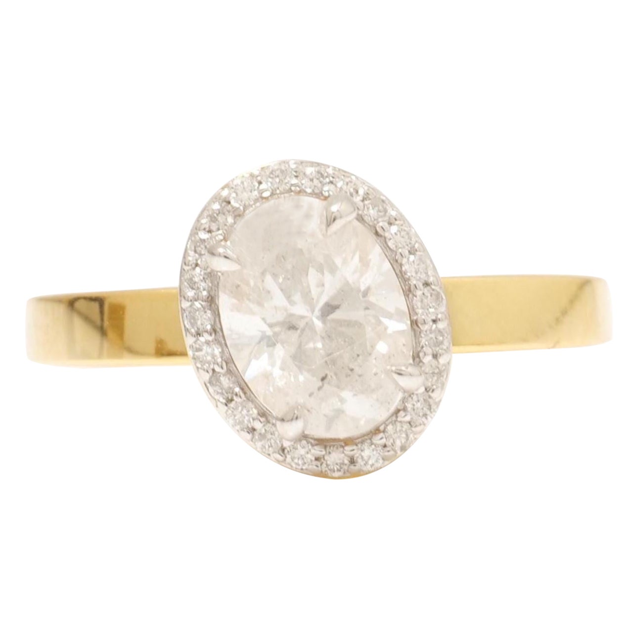 Anello con diamante solitario ovale a forma di aureola in oro massiccio 14k (certificato)