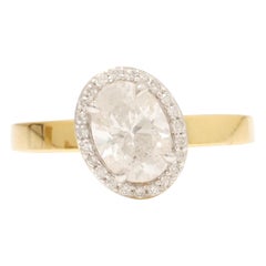 Bague en or massif 14k avec solitaire en halo ovale (certifié)