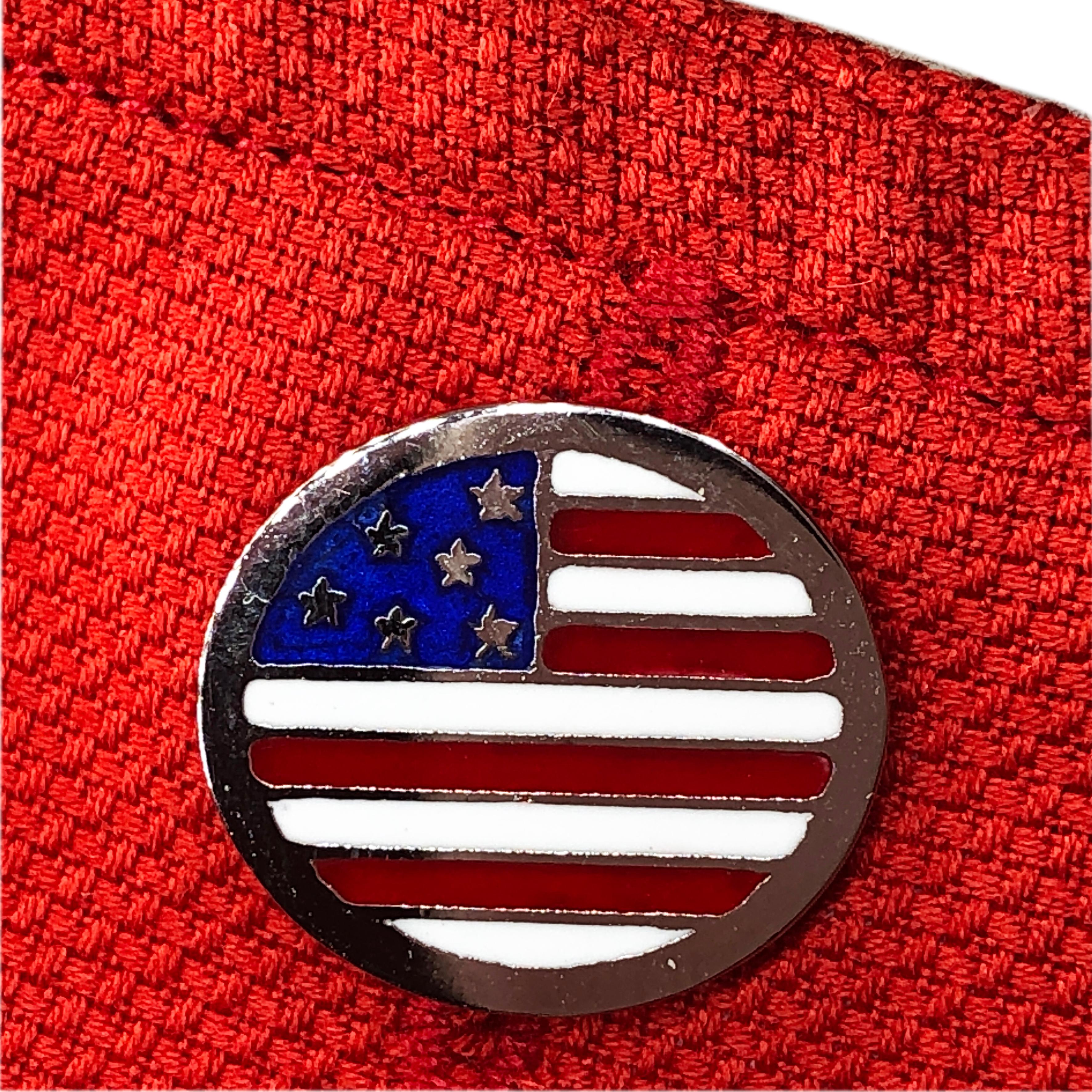 Berca Oval Enameled American Flag Little T-Bar Back Sterling Silver Cufflinks 1