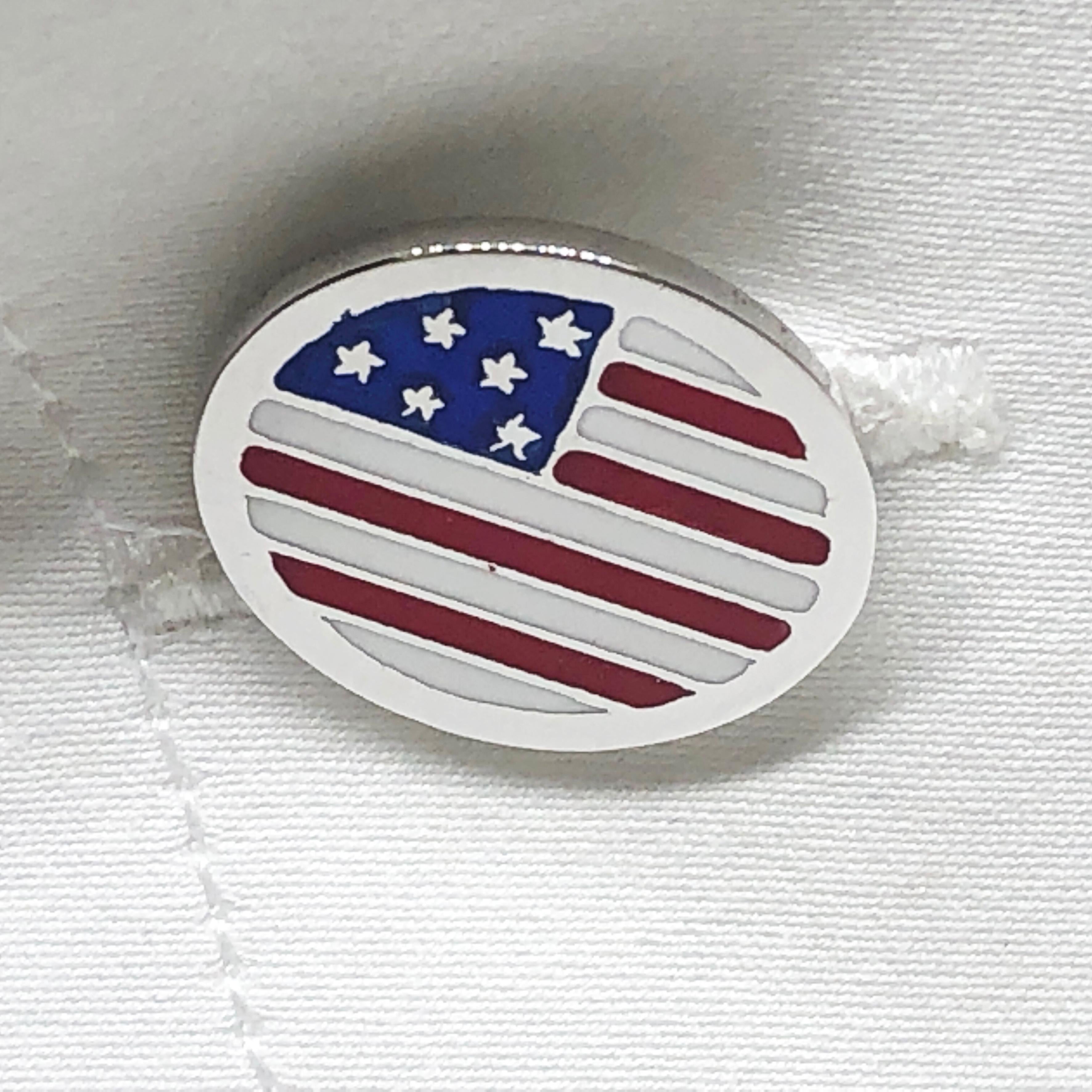 Berca Oval Enameled American Flag Little T-Bar Back Sterling Silver Cufflinks 3