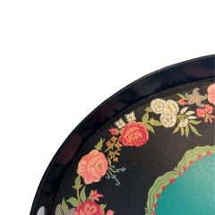 Oval Hand Painted Butler tray with florals and Leopard